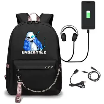 Anime Undertale Game USB Port Backpack maktab sumkalar sayohat kitob Boys Qizlar sumkalar Laptop naushnik USB Port